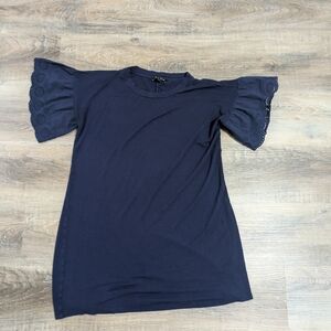 As U Wish Navy Eyelet Flutter Sleeve Tee